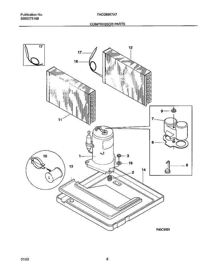 COMPRESSOR PARTS Diagram and Parts List for FAC085K7A7  Frigidaire Air Conditioner