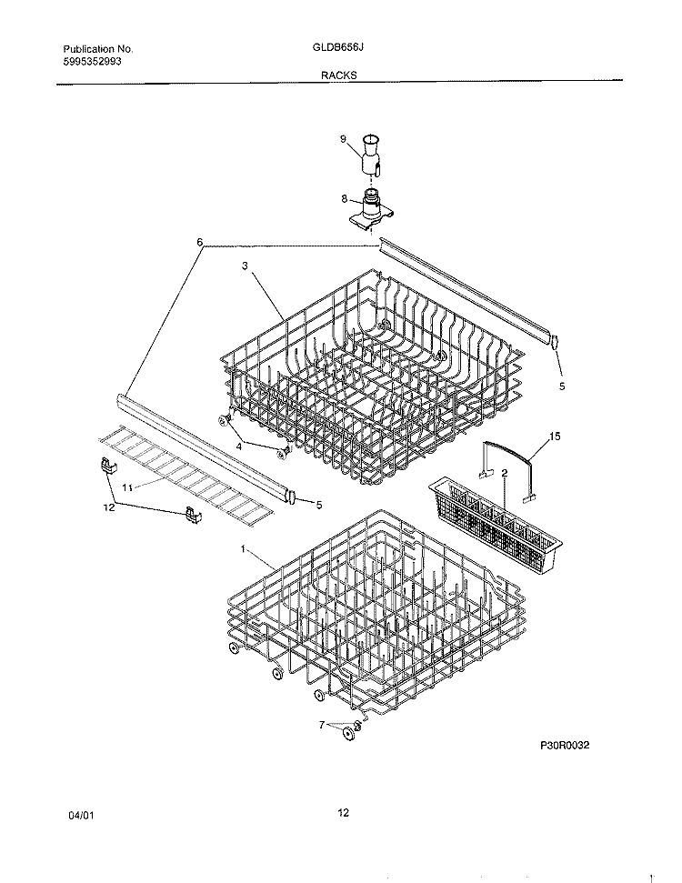 RACKS Diagram and Parts List for GLDB656JT1  Frigidaire Dishwasher