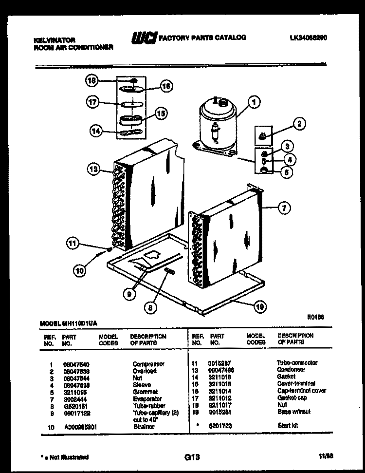 SYSTEM PARTS Diagram and Parts List for MH110D1UA  Kelvinator Air Conditioner