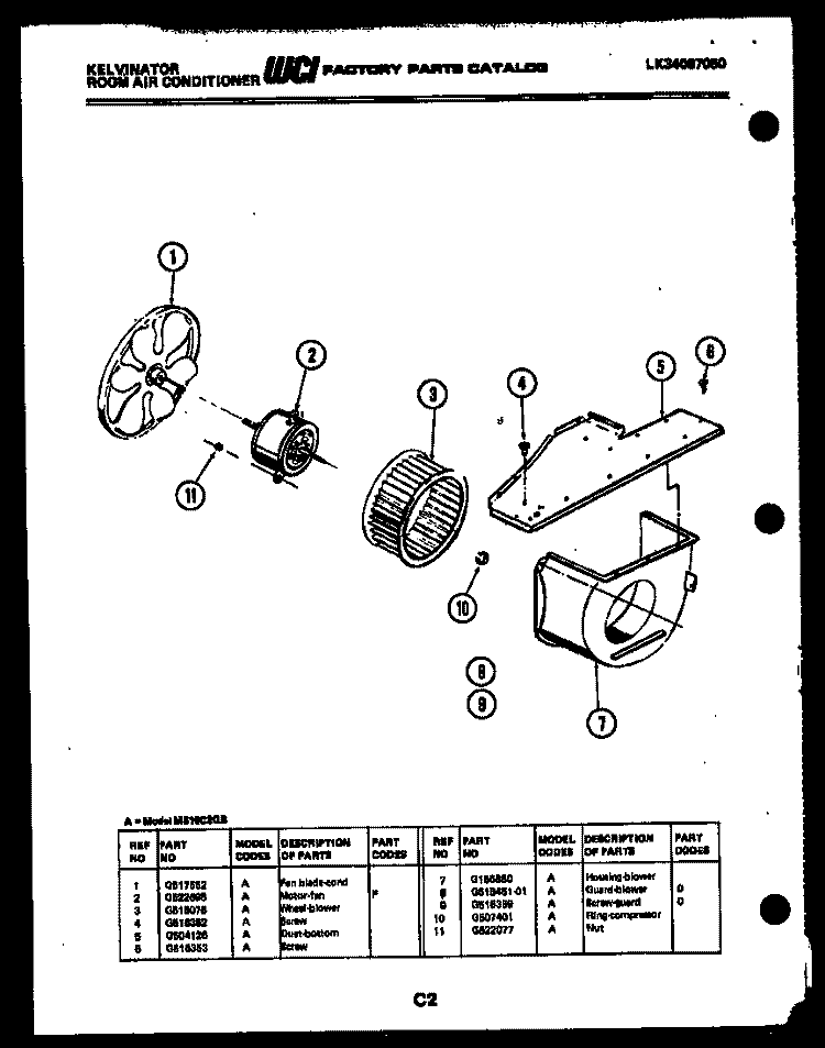 AIR HANDLING PARTS Diagram and Parts List for M316C2QB  Kelvinator Air Conditioner