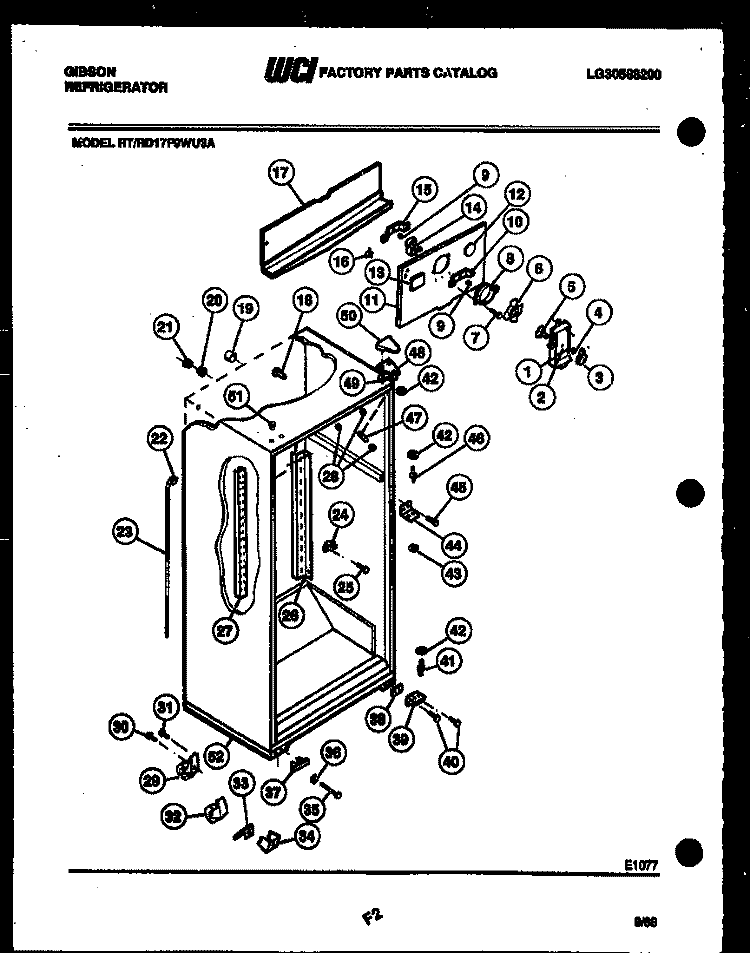 CABINET PARTS Diagram and Parts List for RT17F9WU3A  Gibson Refrigerator