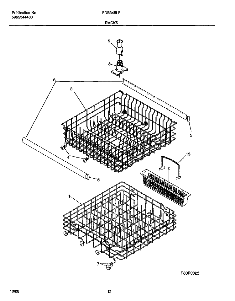 RACKS Diagram and Parts List for FDB345LFR1  Frigidaire Dishwasher