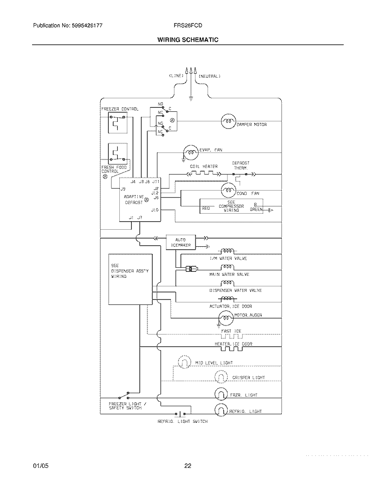 WIRING SCHEMATIC Diagram and Parts List for FRS26FCDQ5  Frigidaire Refrigerator