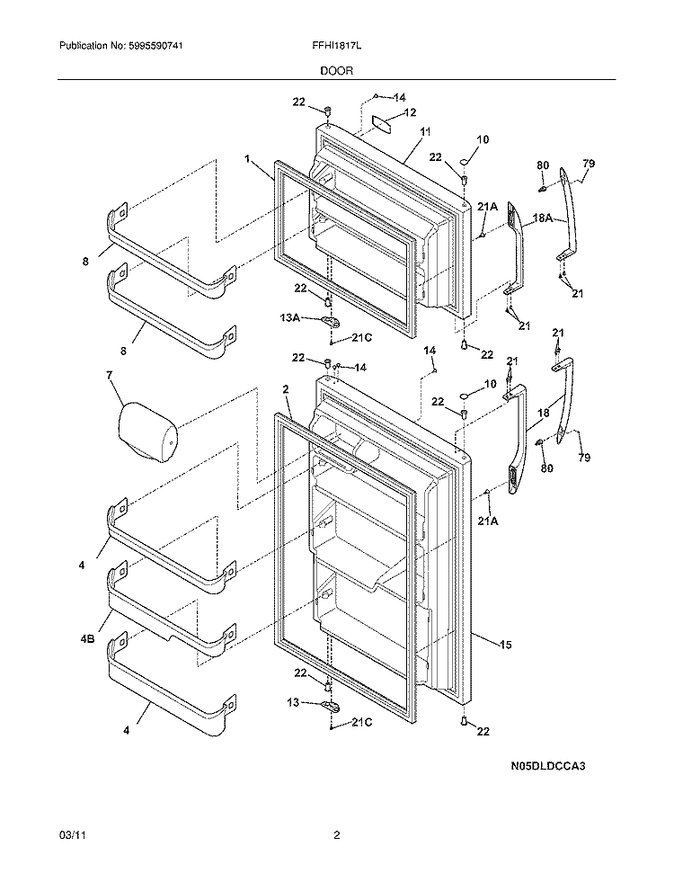 DOOR Diagram and Parts List for FFHI1817LS0  Frigidaire Refrigerator