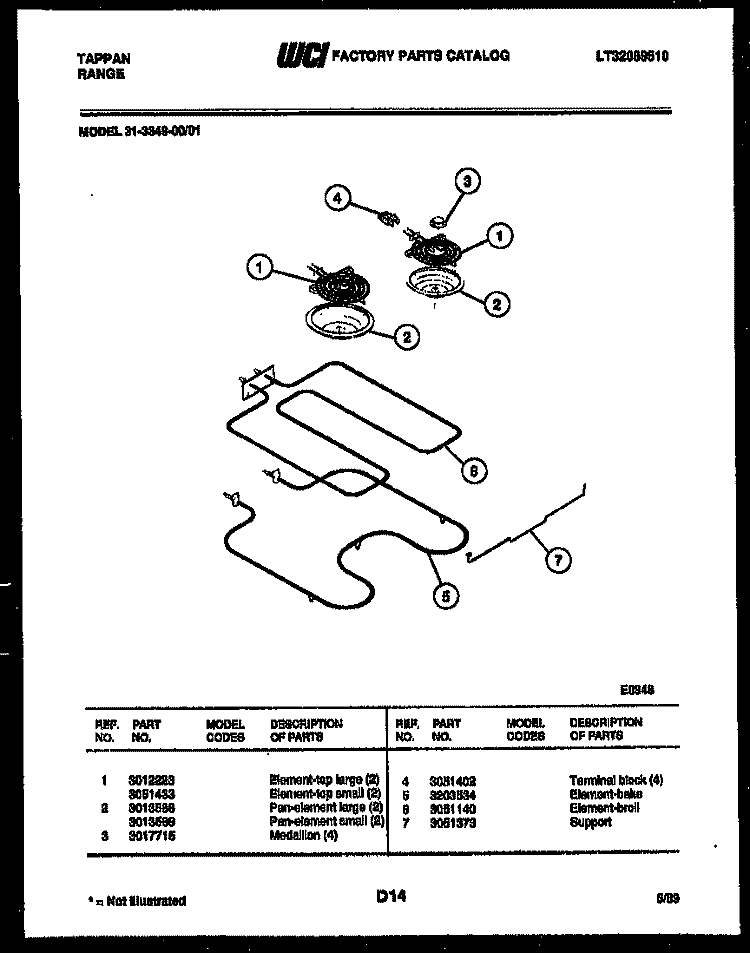 BROILER PARTS Diagram and Parts List for 31-3349-00-01  Tappan Range