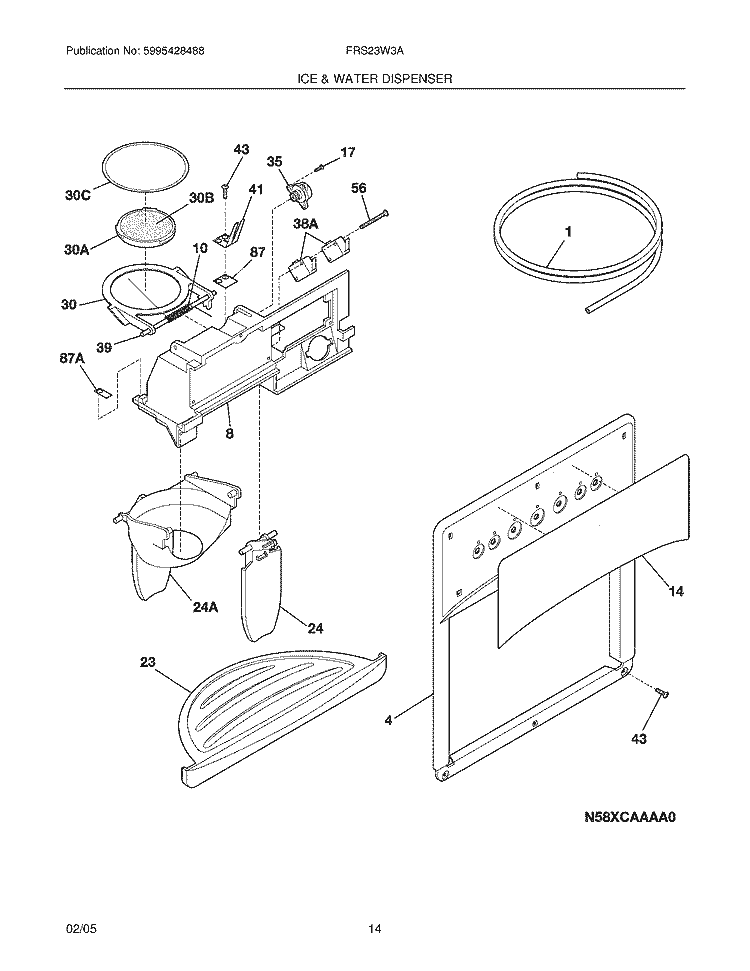 ICE & WATER DISPENSER Diagram and Parts List for FRS23W3AQG  Frigidaire Refrigerator