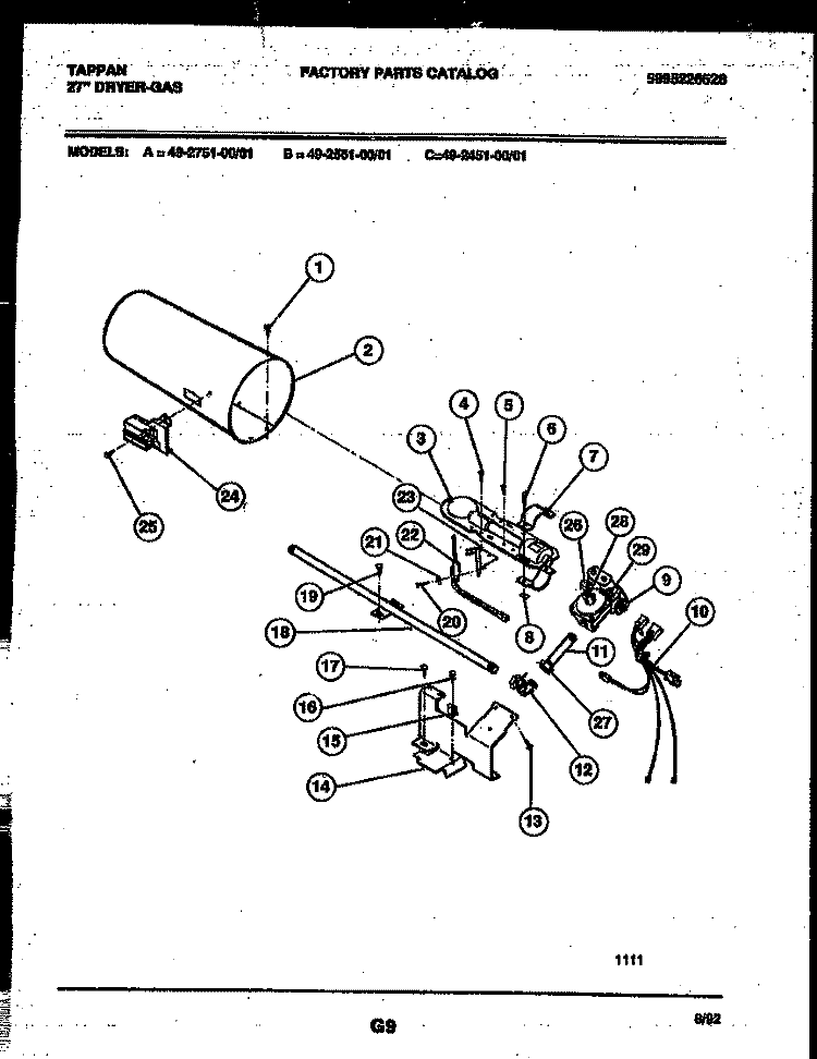 BURNER, IGNITER AND VALVE Diagram and Parts List for 49-2451-00-01  Tappan Dryer