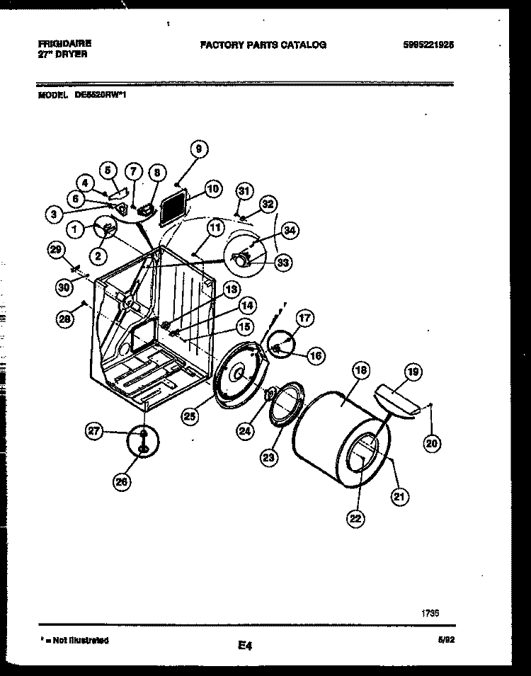 CABINET AND COMPONENT PARTS Diagram and Parts List for DE5520RW1  Frigidaire Dryer