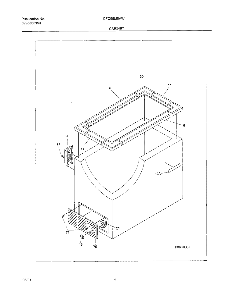 CABINET Diagram and Parts List for CFC05M0AW0  Uni Freezer