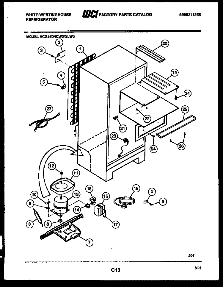 SYSTEM AND AUTOMATIC DEFROST PARTS Diagram and Parts List for ACG150NLW0  Frigidaire Refrigerator