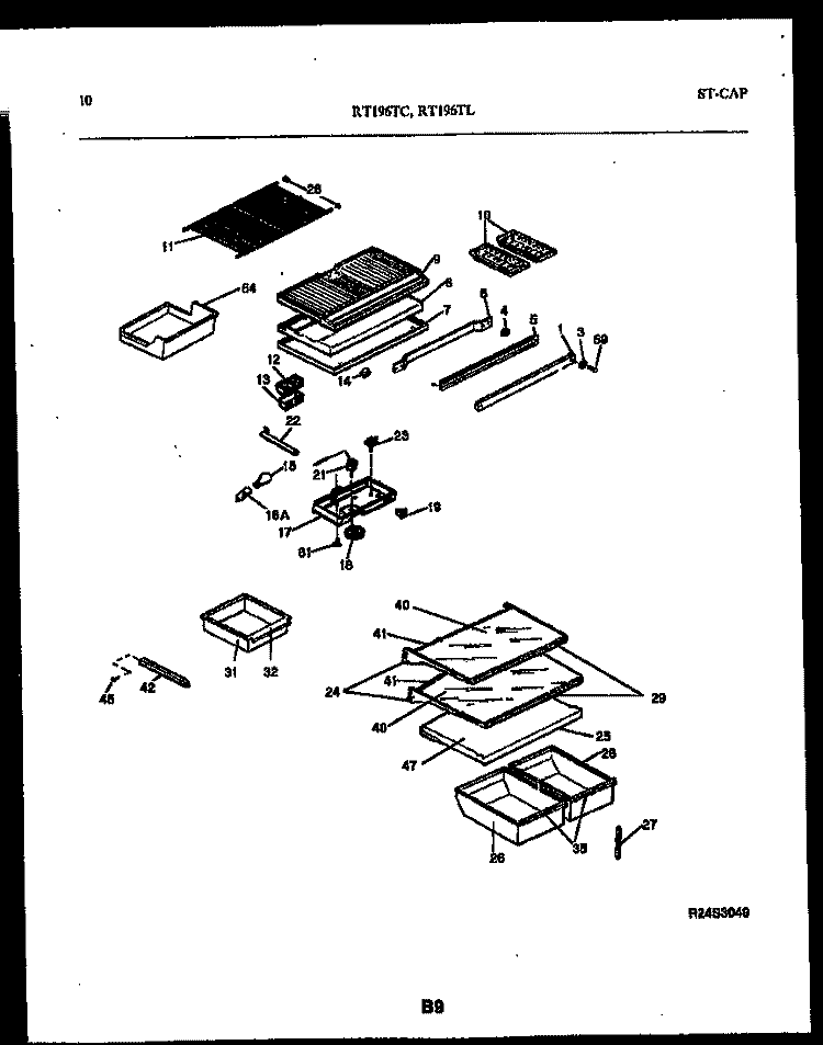 SHELVES AND SUPPORTS Diagram and Parts List for RT196TLD0  Frigidaire Refrigerator