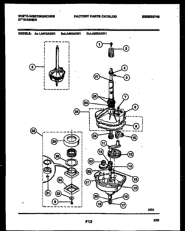 TRANSMISSION PARTS Diagram and Parts List for LA490AXD1  Frigidaire Washer