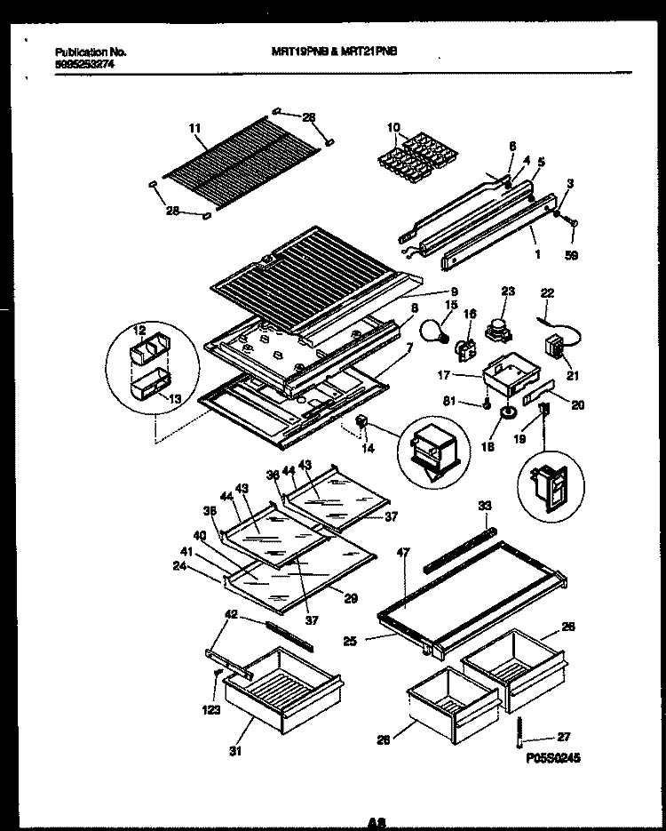 SHELVES AND SUPPORTS Diagram and Parts List for MRT19PNBD0  Uni Refrigerator