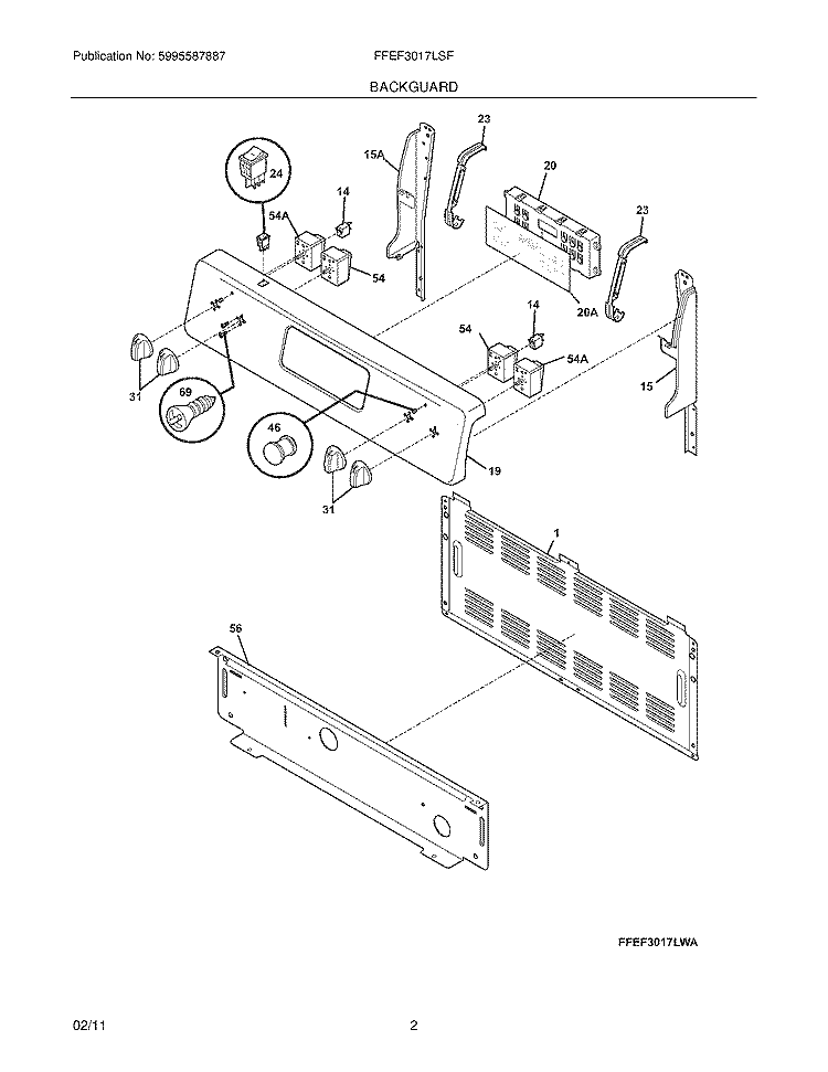 BACKGUARD Diagram and Parts List for FFEF3017LSF  Frigidaire Range