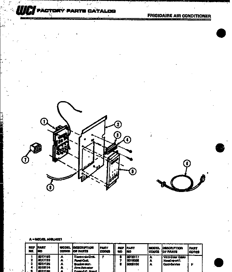CONTROL PANEL Diagram and Parts List for A06LH5E1  Frigidaire Air Conditioner
