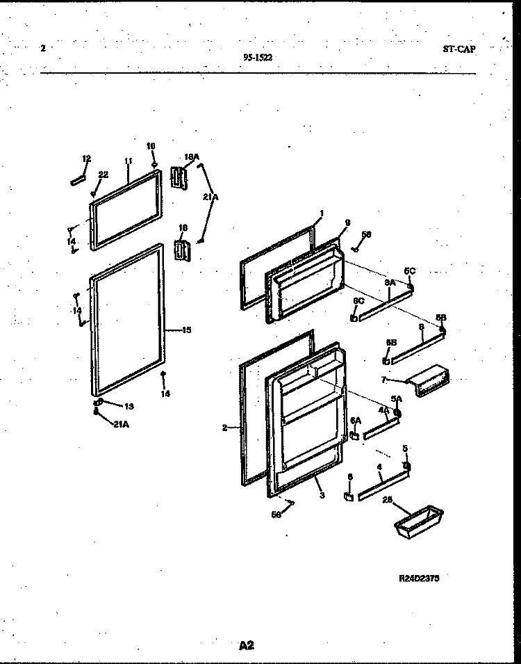 DOOR PARTS Diagram and Parts List for 95-1522-23-00  Tappan Refrigerator