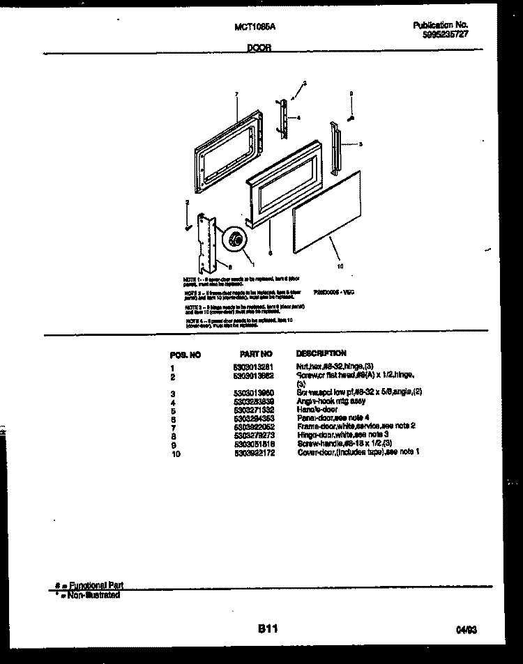 DOOR PARTS Diagram and Parts List for MCT1085A2  Frigidaire Microwave