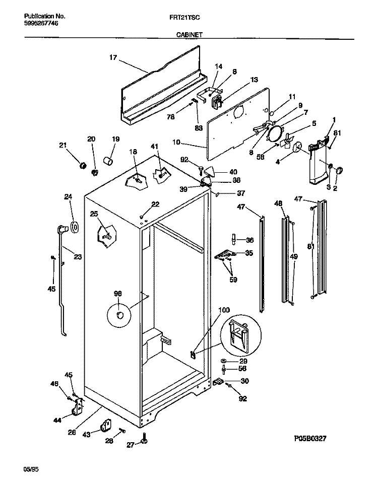 CABINET Diagram and Parts List for FRT21TSCW0  Frigidaire Refrigerator