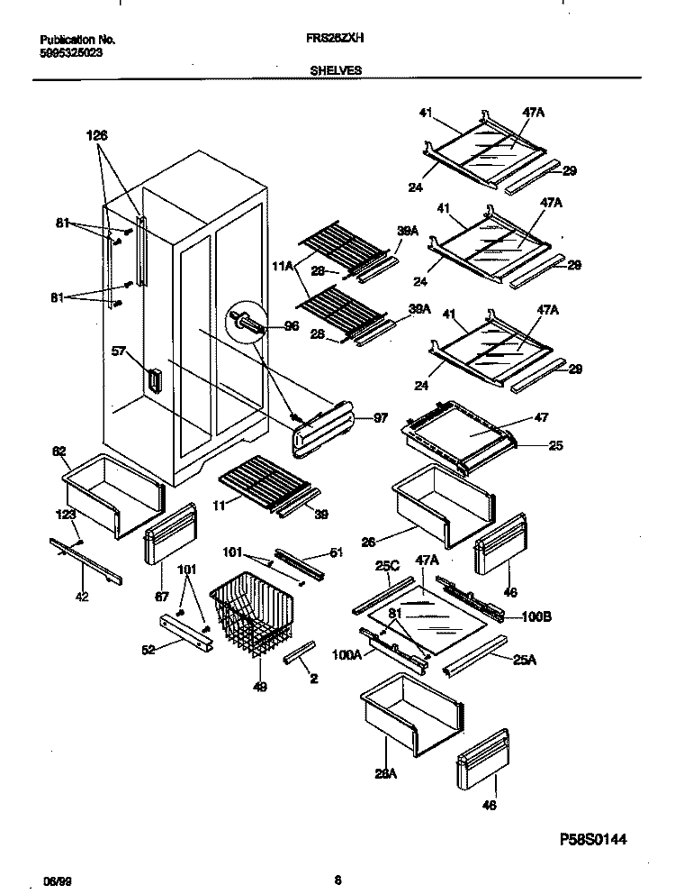 SHELVES Diagram and Parts List for FRS26ZXHD0  Frigidaire Refrigerator
