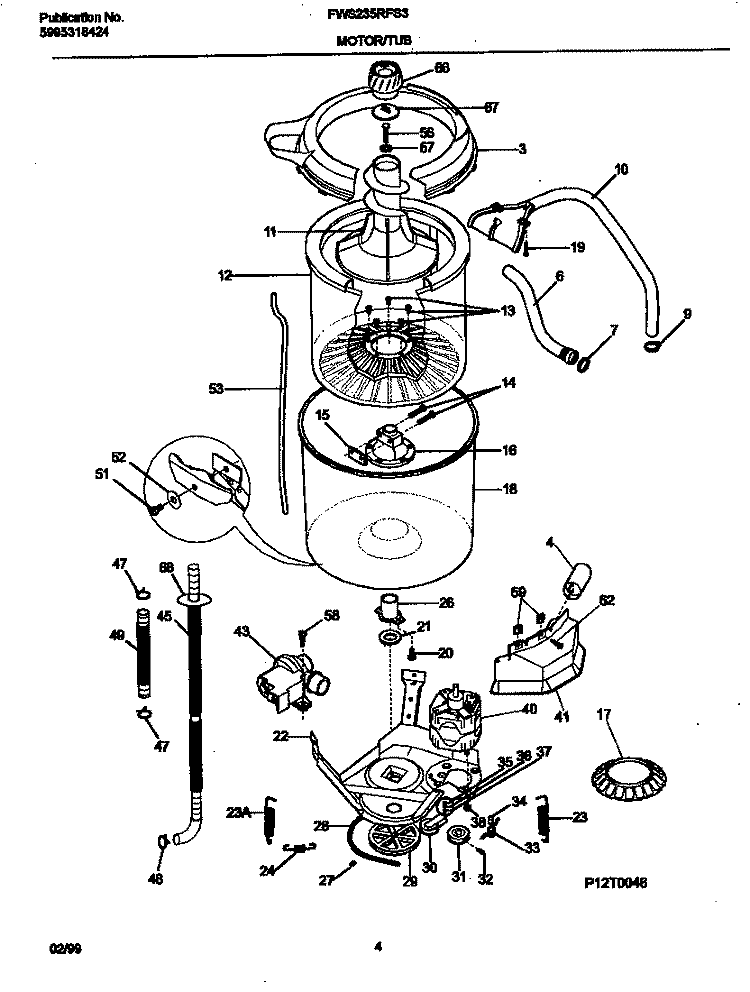 MOTOR / TUB Diagram and Parts List for FWS235RFS3  Frigidaire Washer