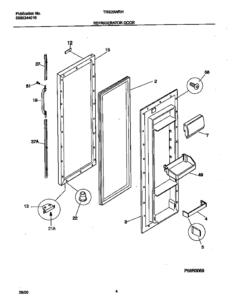 REFRIGERATOR DOOR Diagram and Parts List for TRS20WRHW5  Tappan Refrigerator