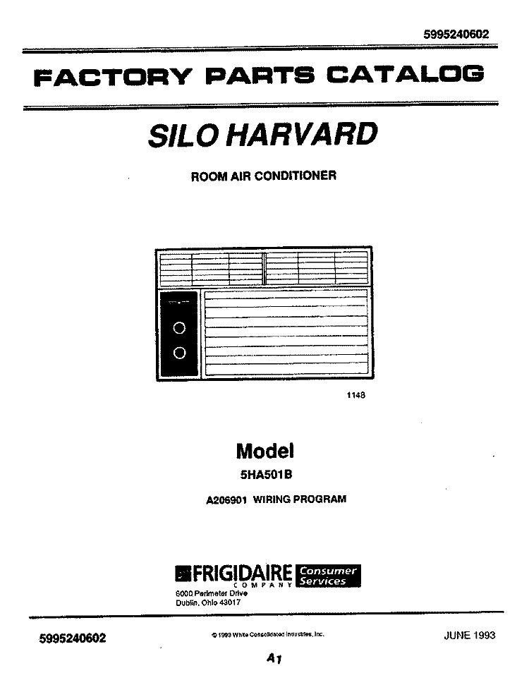 COVER Diagram and Parts List for 5HA501B  Frigidaire Air Conditioner