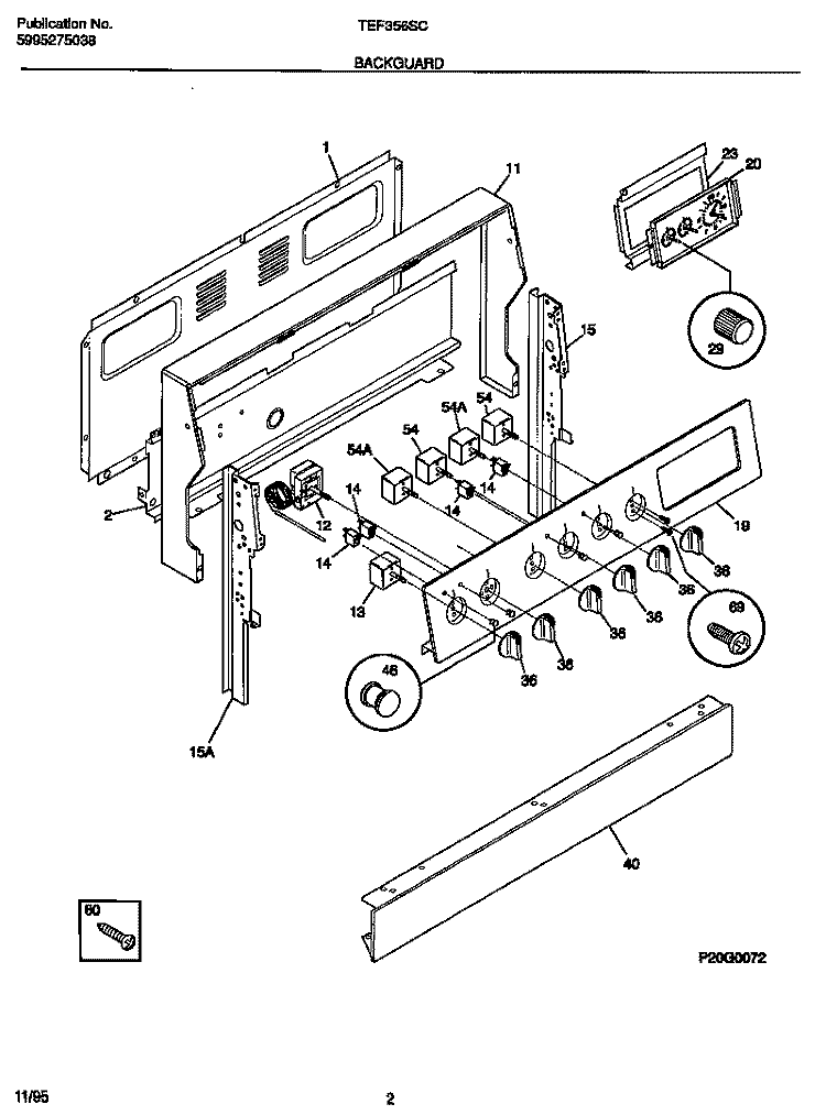 BACKGUARD Diagram and Parts List for TEF356SCWB  Tappan Range