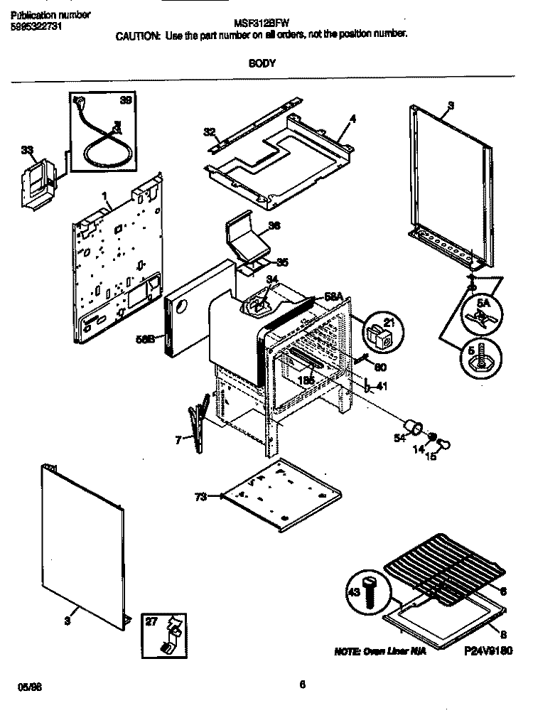 BODY Diagram and Parts List for MSF312BFWD  Frigidaire Range