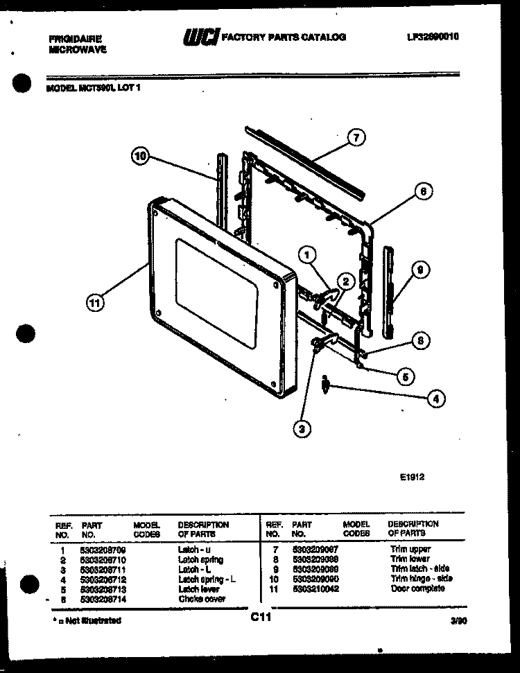 DOOR PARTS Diagram and Parts List for MCT590L1  Frigidaire Microwave