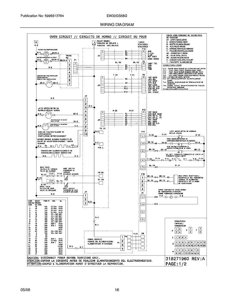 WIRING DIAGRAM Diagram and Parts List for EW30GS65GB2  Electrolux Range