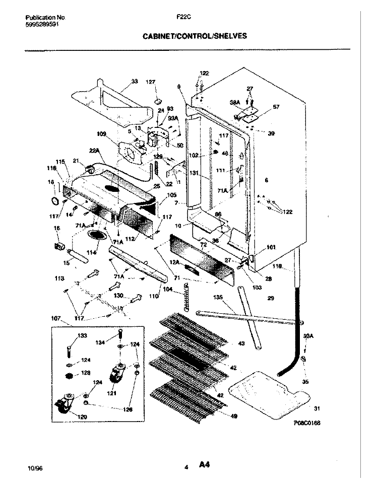 CABINET / CONTROL / SHELVES Diagram and Parts List for F22CW4  Frigidaire Freezer