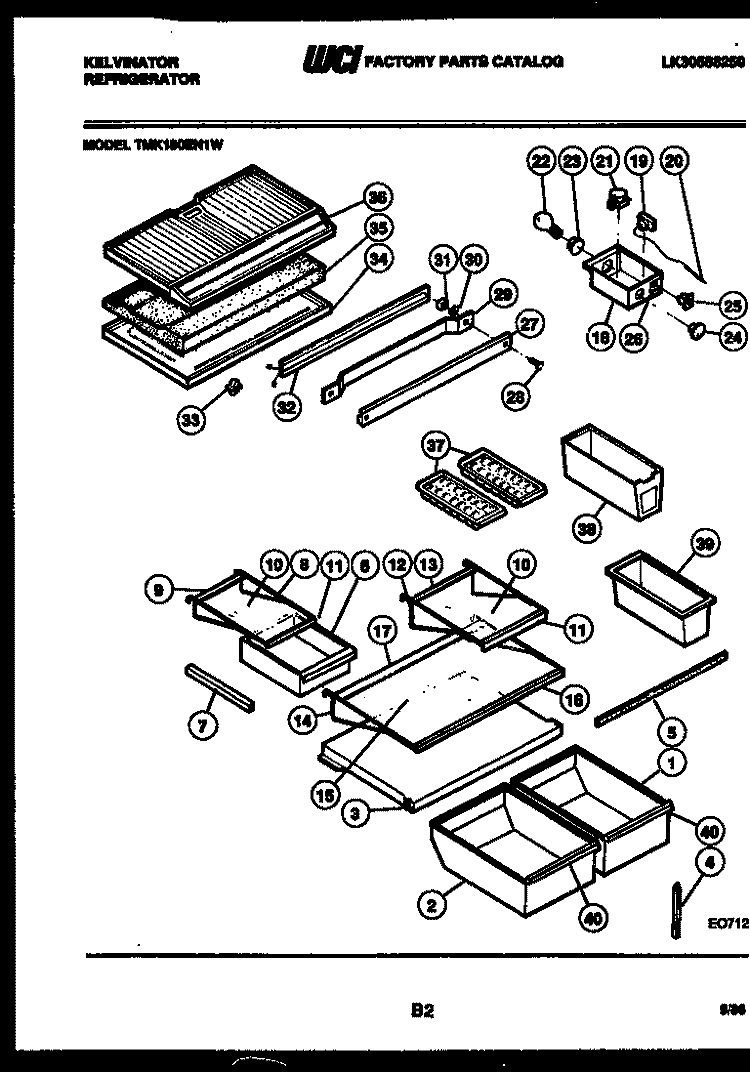 SHELVES AND SUPPORTS Diagram and Parts List for TMK180EN1F  Kelvinator Refrigerator