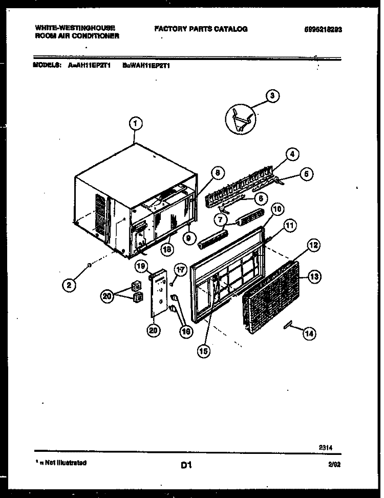 CABINET PARTS Diagram and Parts List for WAH11EP2T1  Frigidaire Air Conditioner