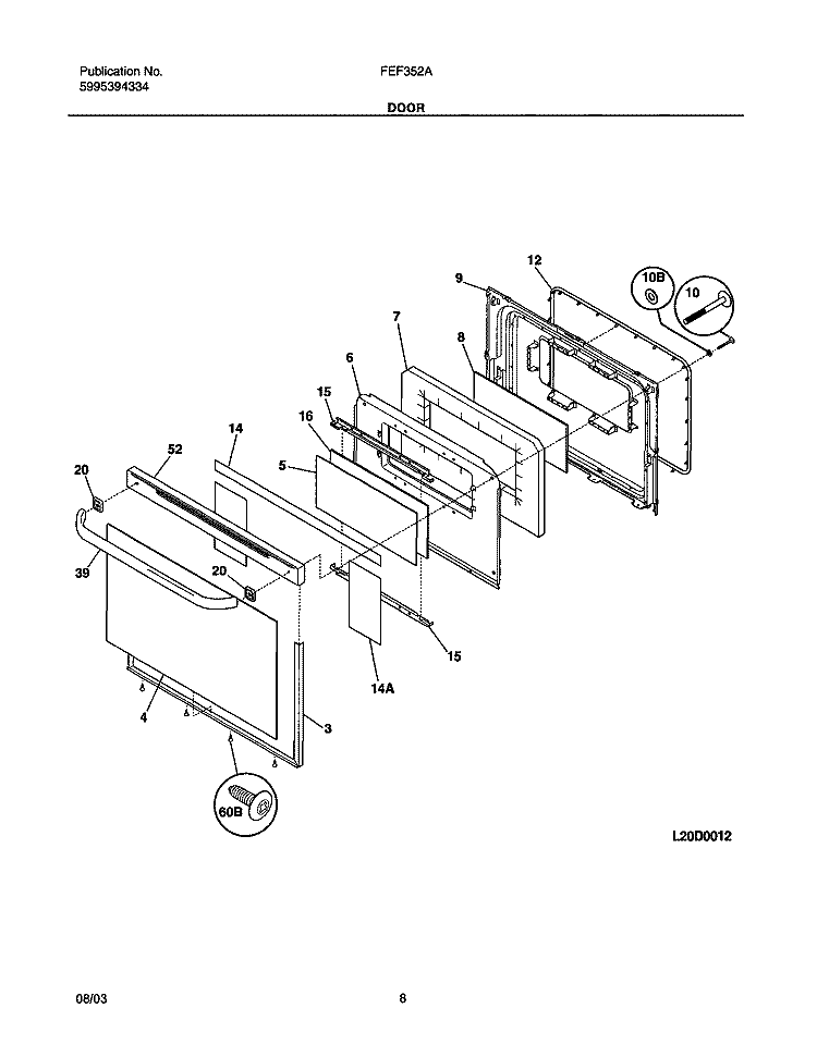 DOOR Diagram and Parts List for FEF352AUF  Frigidaire Range