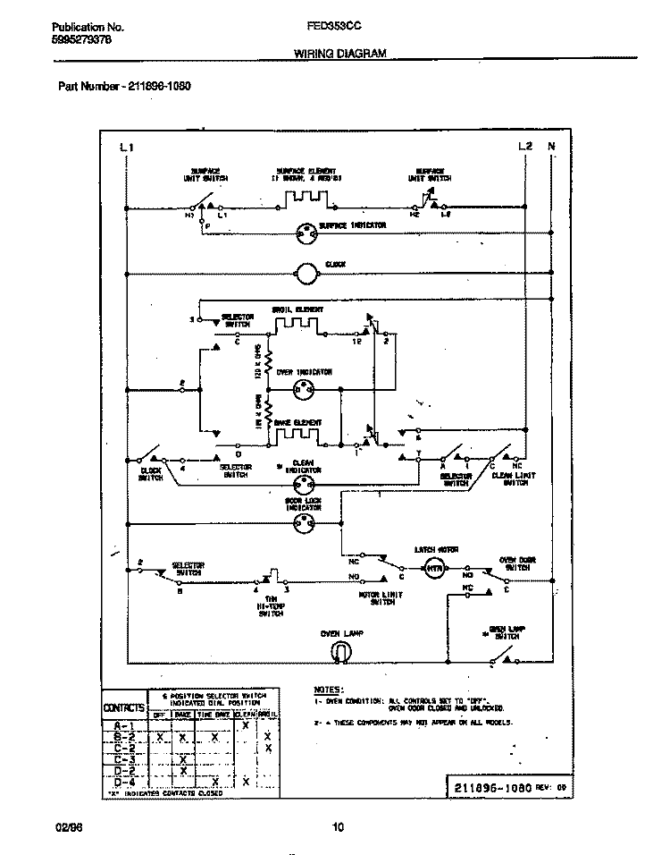 WIRING DIAGRAM Diagram and Parts List for FED353CCWD  Frigidaire Range
