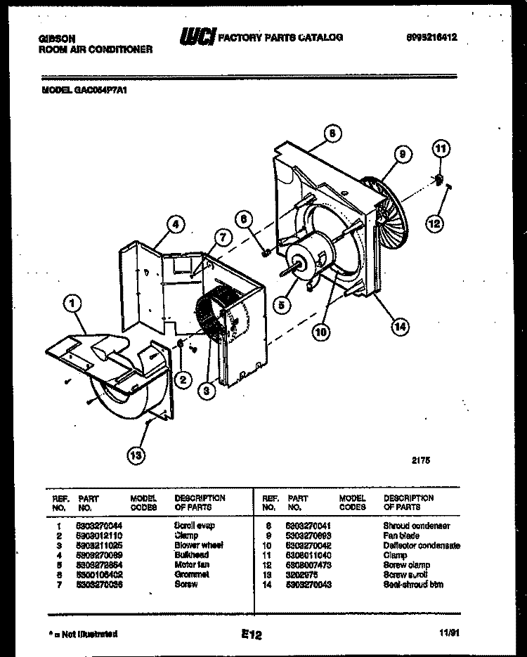AIR HANDLING PARTS Diagram and Parts List for GAC054P7A1  Gibson Air Conditioner