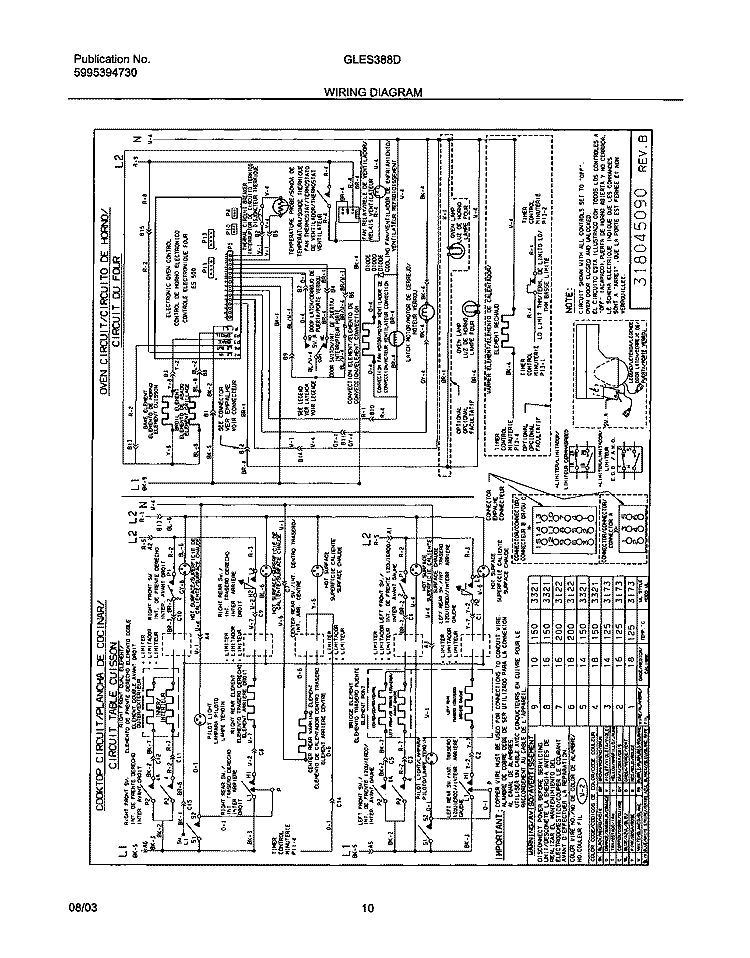 WIRING DIAGRAM Diagram and Parts List for GLES388DQA  Frigidaire Range