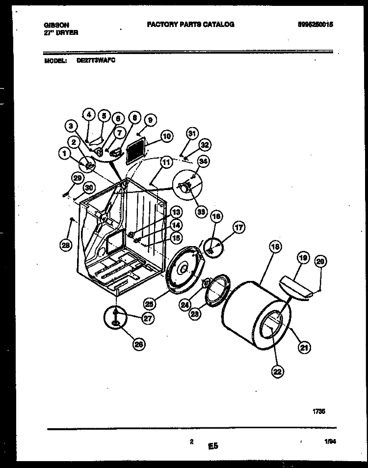 CABINET AND COMPONENT PARTS Diagram and Parts List for DE27T3WAFC  Gibson Dryer