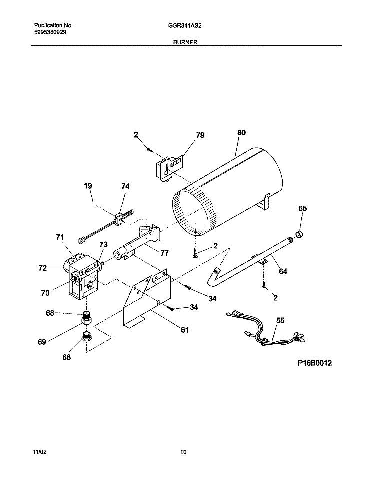 BURNER Diagram and Parts List for GGR341AS2  Gibson Dryer