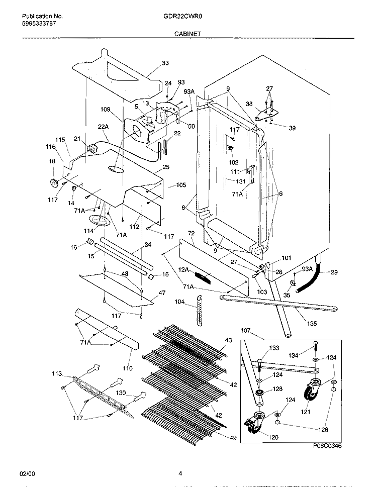 CABINET Diagram and Parts List for GDR22CWR0  Frigidaire Freezer