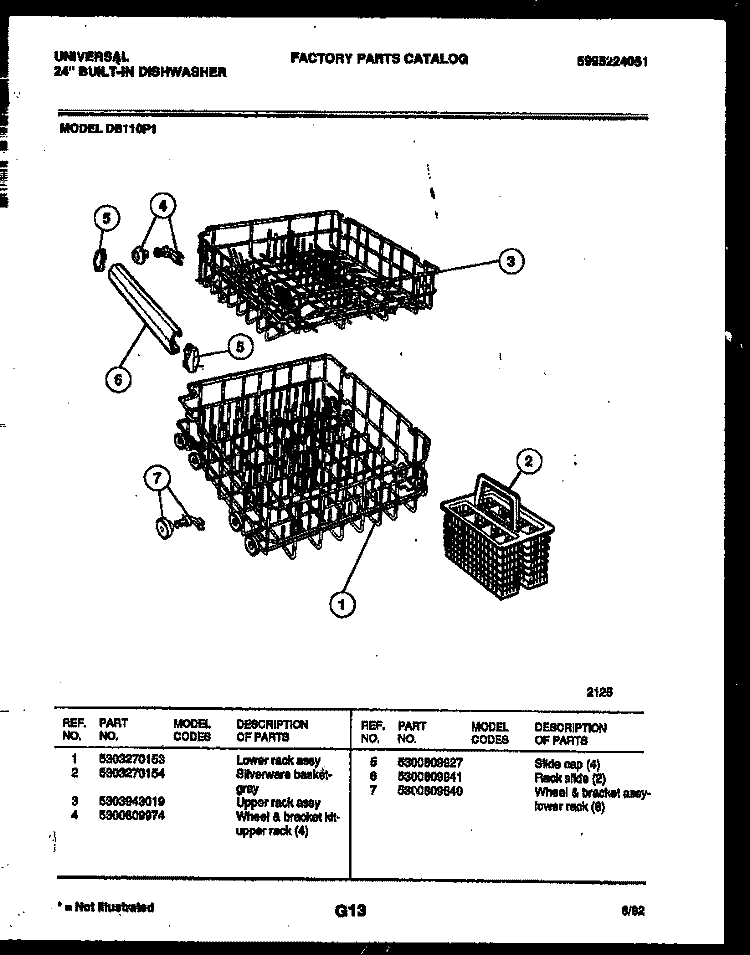 RACKS AND TRAYS Diagram and Parts List for DB110PW1  Frigidaire Dishwasher