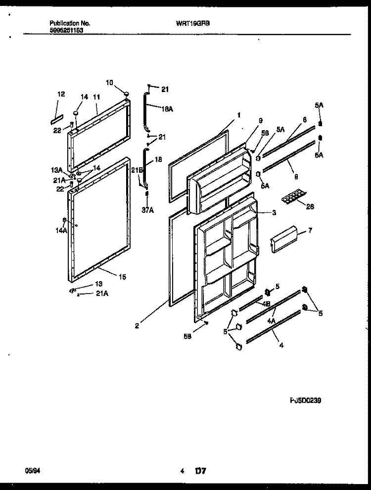 DOOR PARTS Diagram and Parts List for WRT19GRBW0  Frigidaire Refrigerator