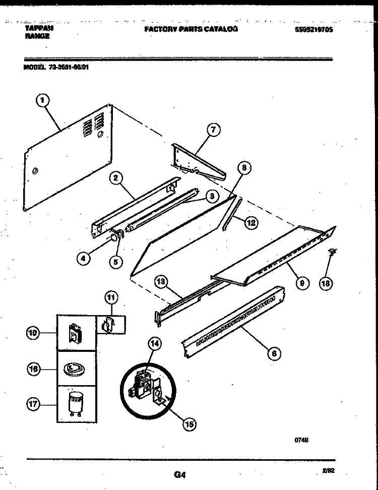 SPLASHER CONTROL Diagram and Parts List for 73-3951-23-01  Tappan Range