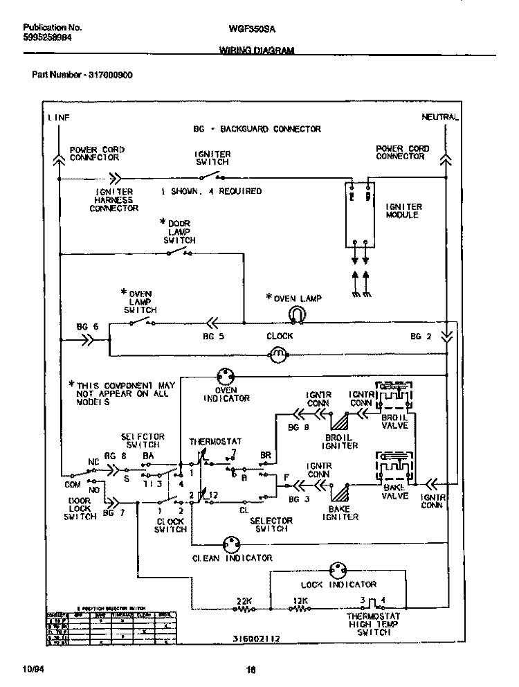 WIRING DIAGRAM Diagram and Parts List for WGF353CASB  Frigidaire Range