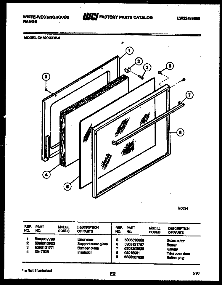 DOOR PARTS Diagram and Parts List for GF620HXD4  Frigidaire Range