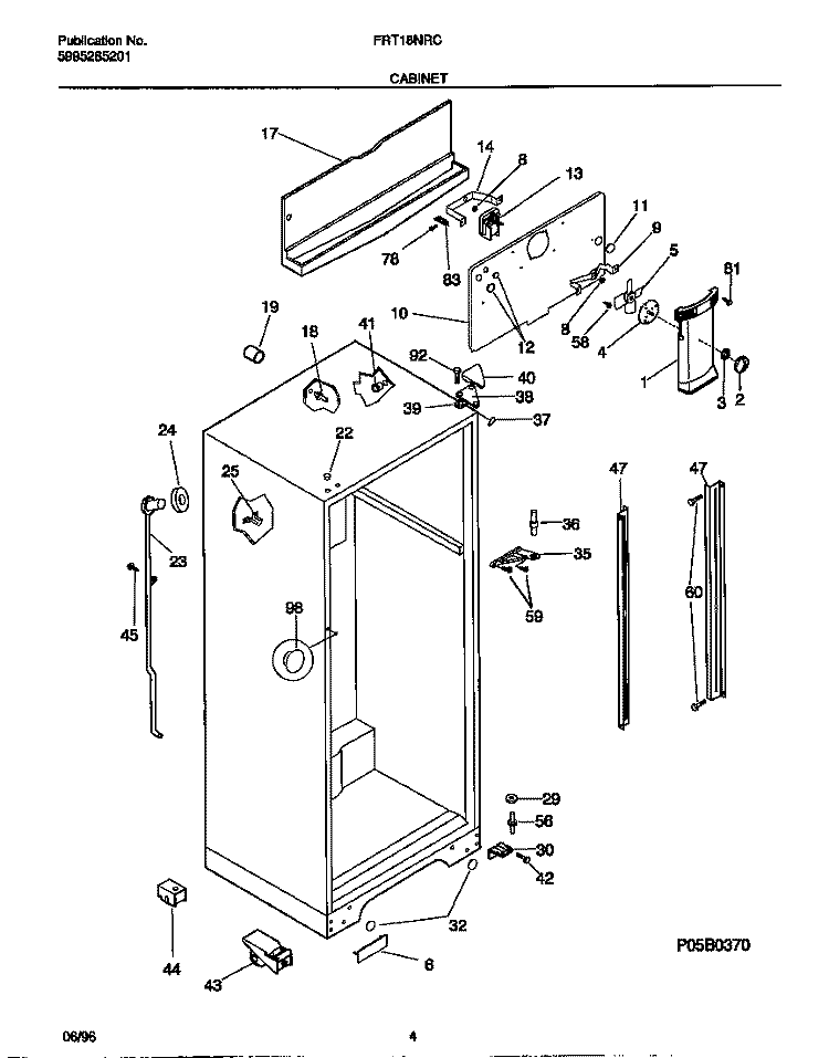 CABINET Diagram and Parts List for FRT18NRCW1  Frigidaire Refrigerator