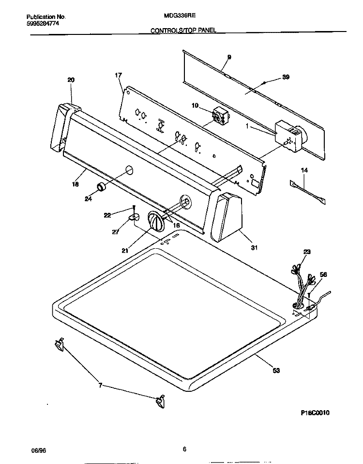 CONTROLS / TOP PANEL Diagram and Parts List for MDG336RES0  Frigidaire Dryer