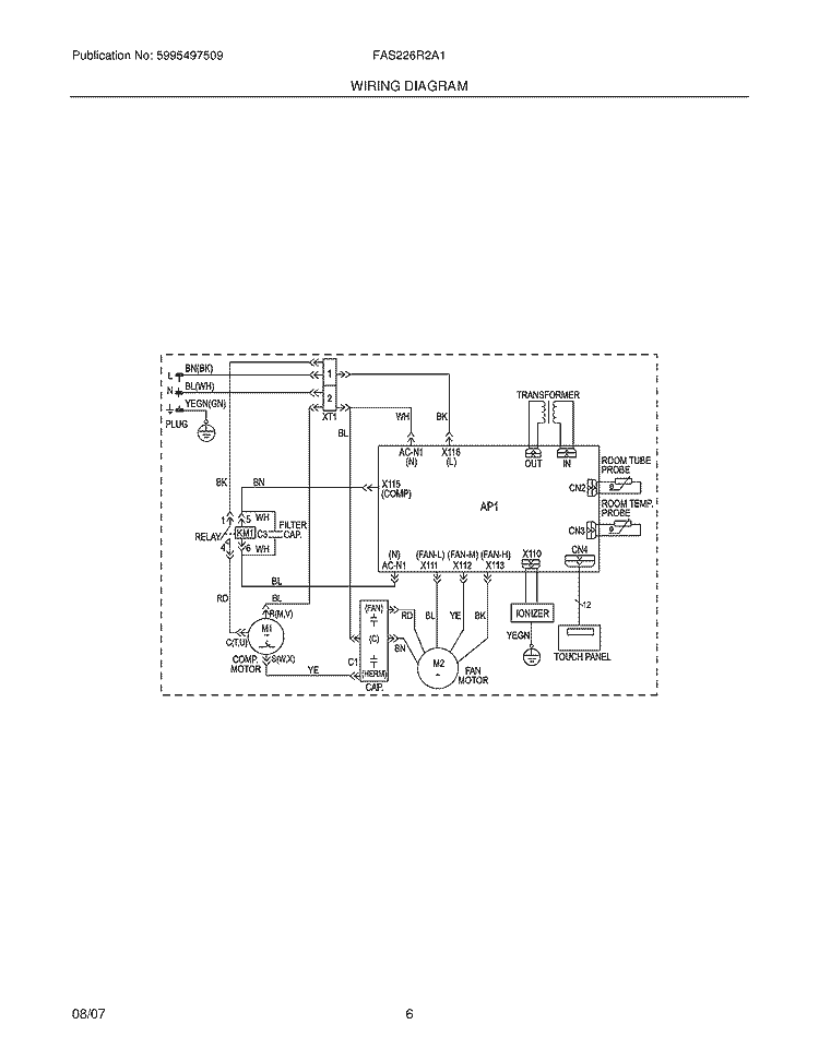 WIRING DIAGRAM Diagram and Parts List for FAS226R2A1  Frigidaire Air Conditioner