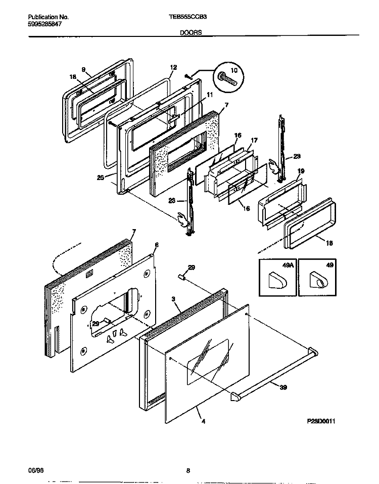 DOORS Diagram and Parts List for TEB555CCB3  Tappan Wall Oven
