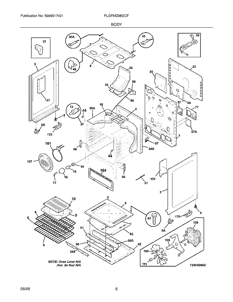 BODY Diagram and Parts List for PLGFMZ98GCF  Frigidaire Range